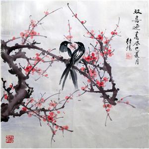 朱继臻-国画-梅花-双喜迎春